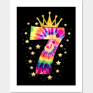 Colorful Tie Dye Number 7 Year Old Girls 7Th Birthday Posters and Art